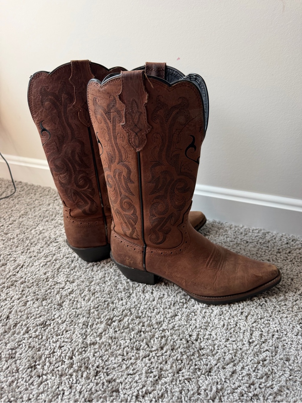 Justin Boots Brown Embroidered Leather Western Boots
